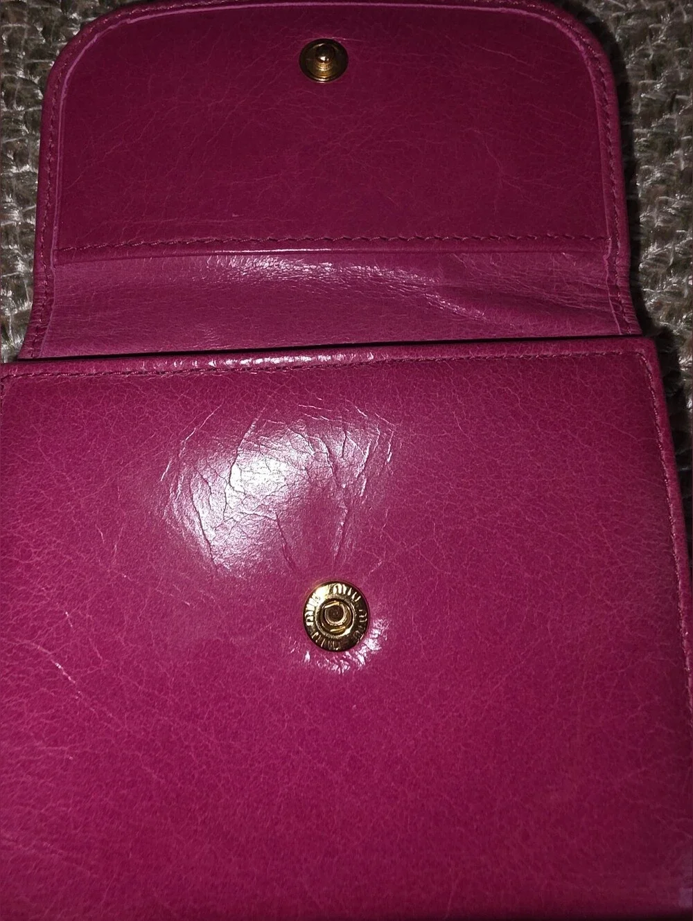 Pre-owned Authentic Miu Miu Bright Pink Leather Bow-Accent Wallet